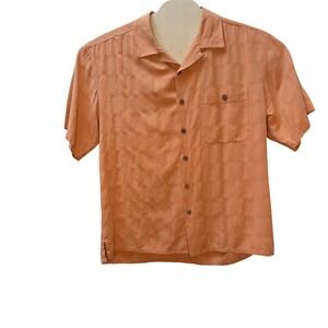 Island Republic Mens Peach 100% Silk Short Sleeve Button Down Camp Shirt Large